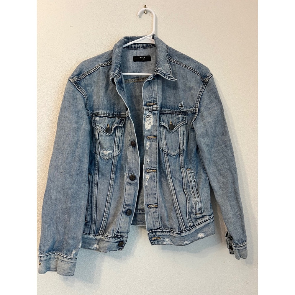 ABLE Denim Jacket Distressed Light Wash Jean Jacket Casual Women's‎ L